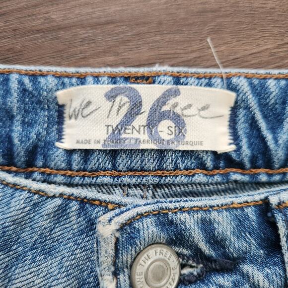 Free People We The Free Embroidered Distressed Jeans 26‎ Blue Straight Leg Retro - Picture 5 of 10